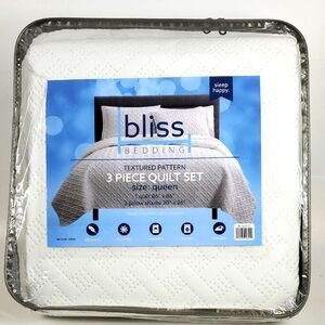 Bliss Bedding White 3 Piece Quilt Set Queen Size